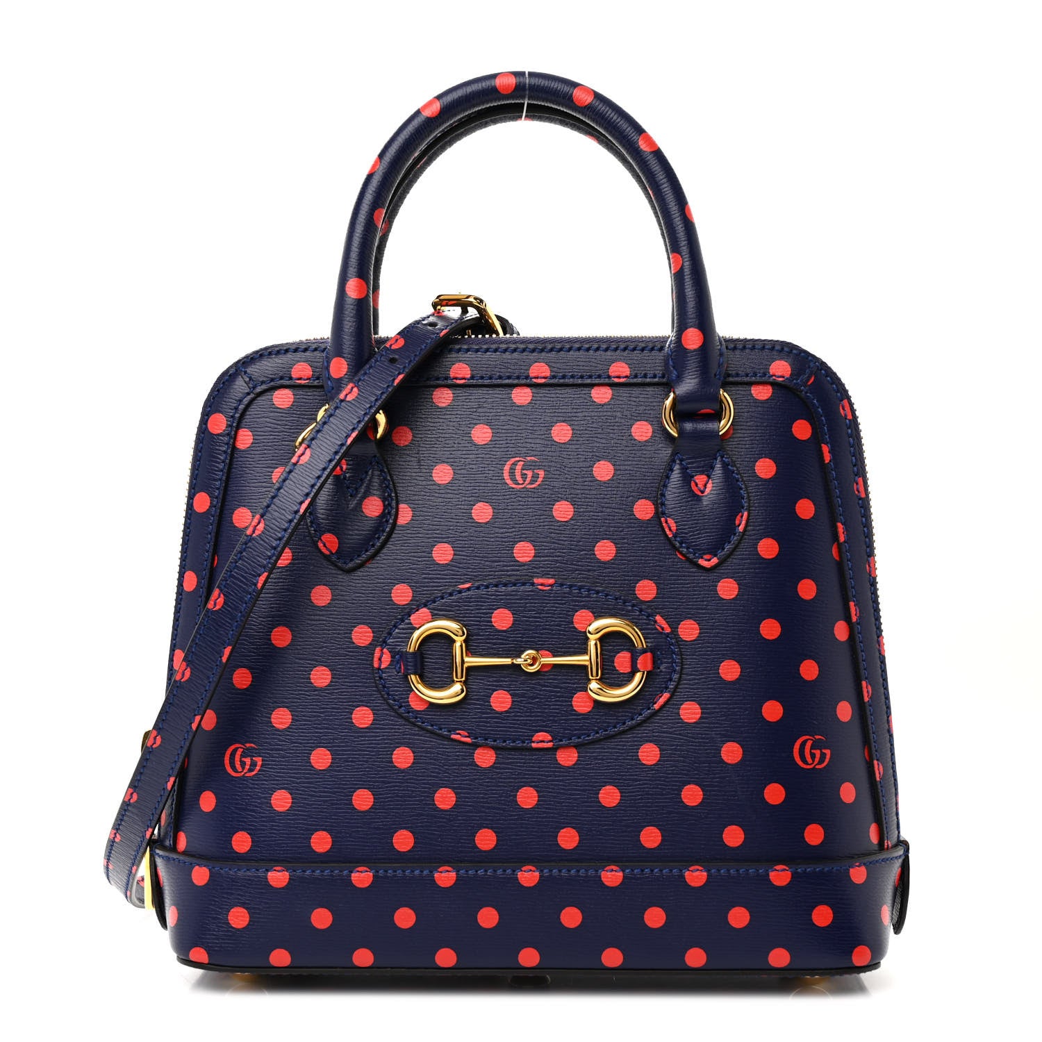 Gucci Shangai Calfskin Polka Dot Small Horsebit 1955 Top Handle Bag Blue Red 1 of 10