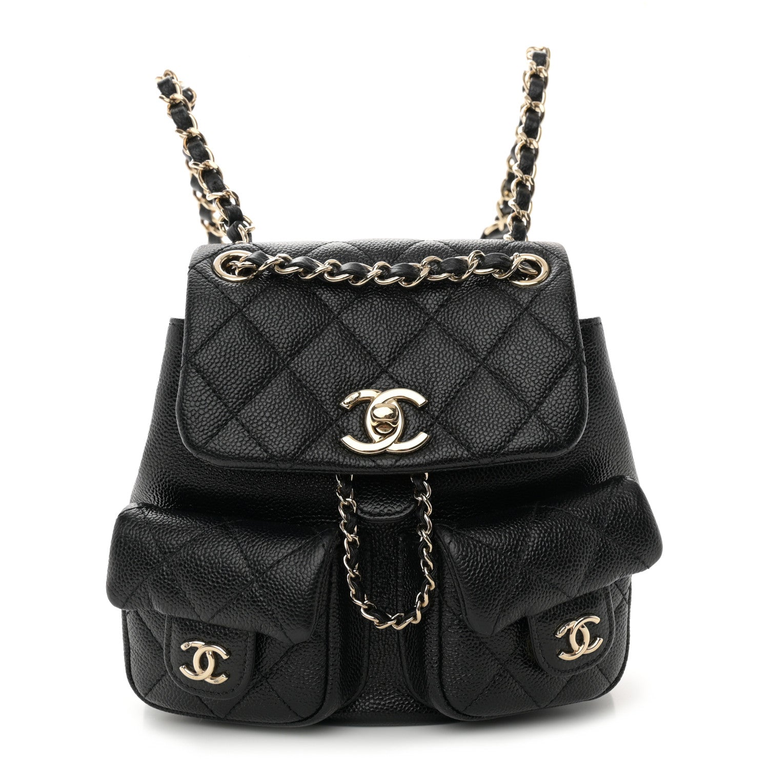 Chanel Shiny Caviar Quilted Small Duma Pockets Drawstring Backpack Black 1 of 10