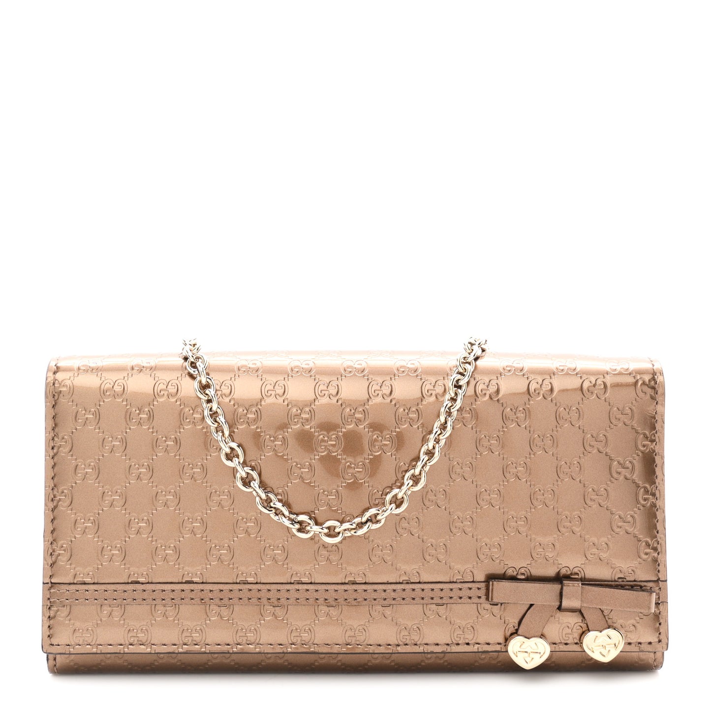 Metallic Patent Microguccissima Signature Chain Wallet Bronze