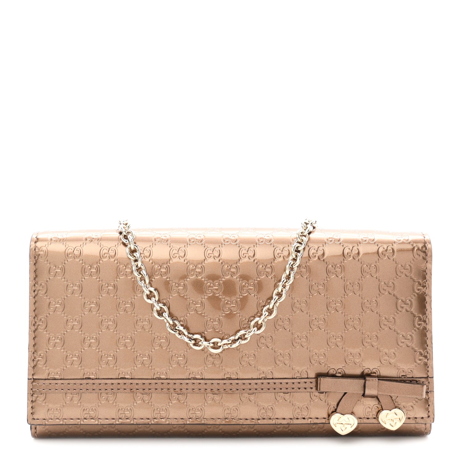 Gucci Metallic Patent Microguccissima Signature Chain Wallet Bronze 1 of 10