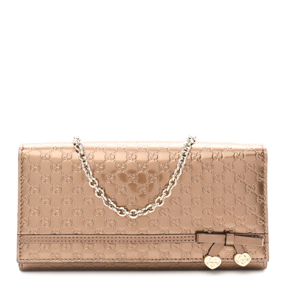 Gucci Metallic Patent Microguccissima Signature Chain Wallet Bronze 1 of 10