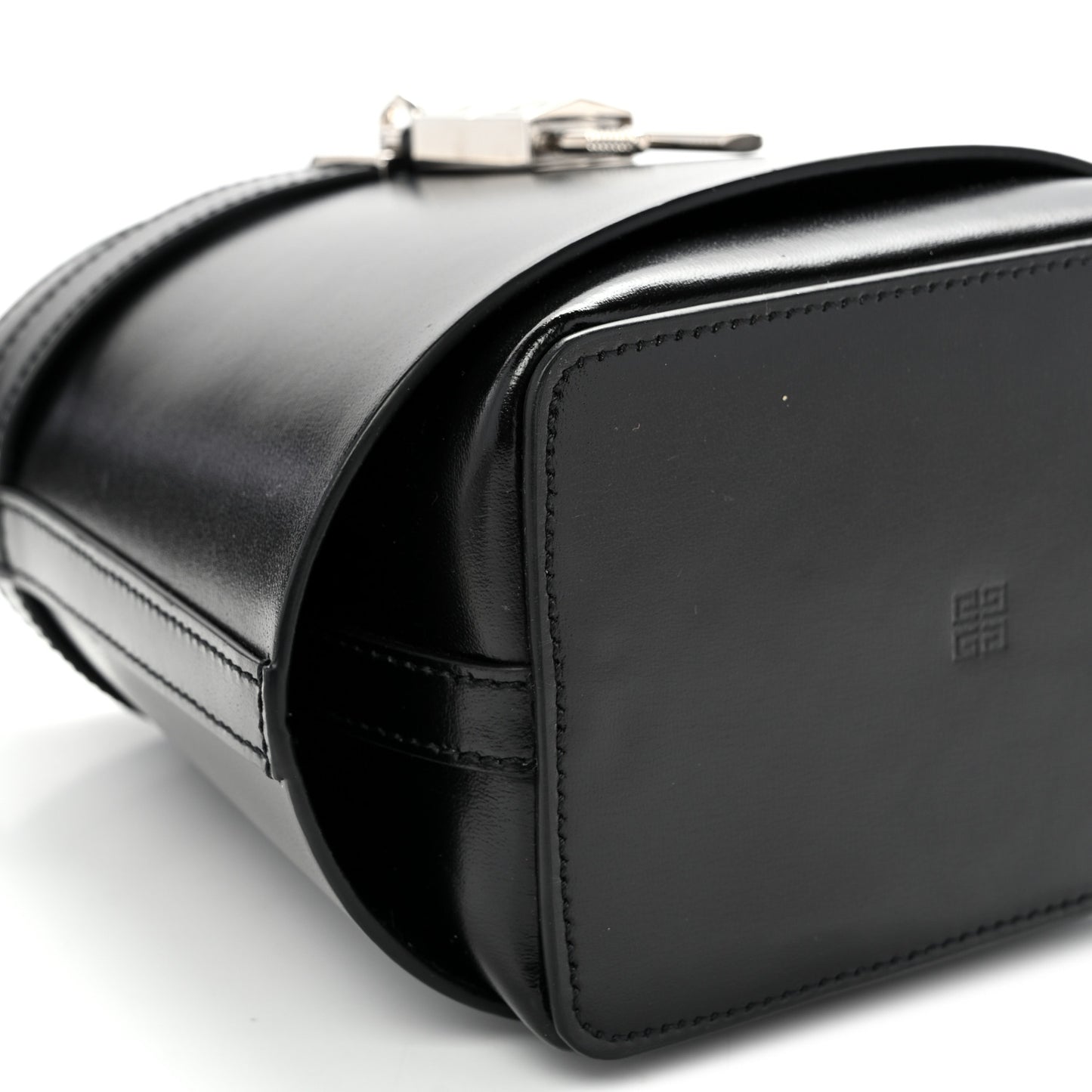 Box Calfskin Shark Lock Bucket Bag Black