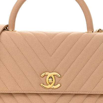 Chanel Caviar Chevron Quilted Small Coco Handle Flap Beige 8 of 14