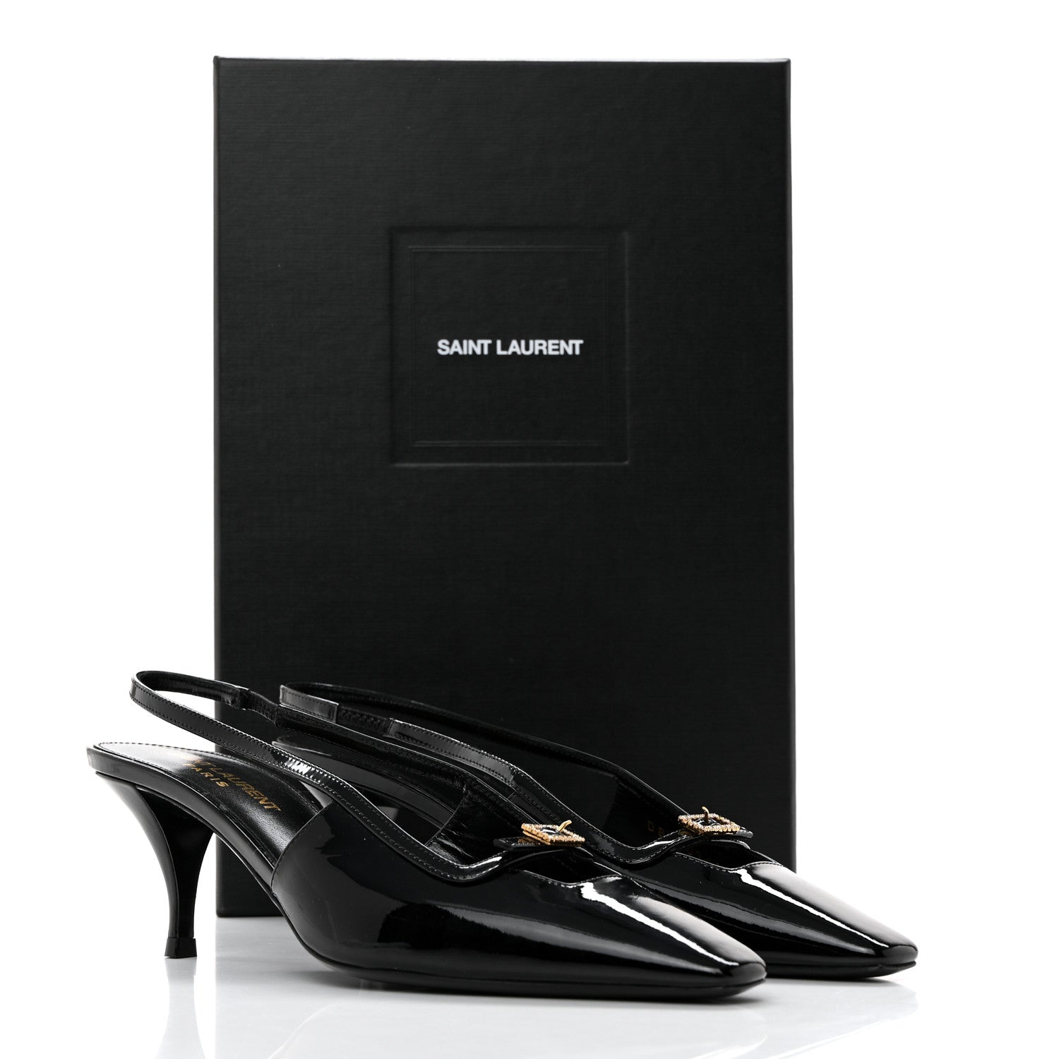 Saint Laurent Patent Luna Slingback Pumps 36 Black 9 of 9