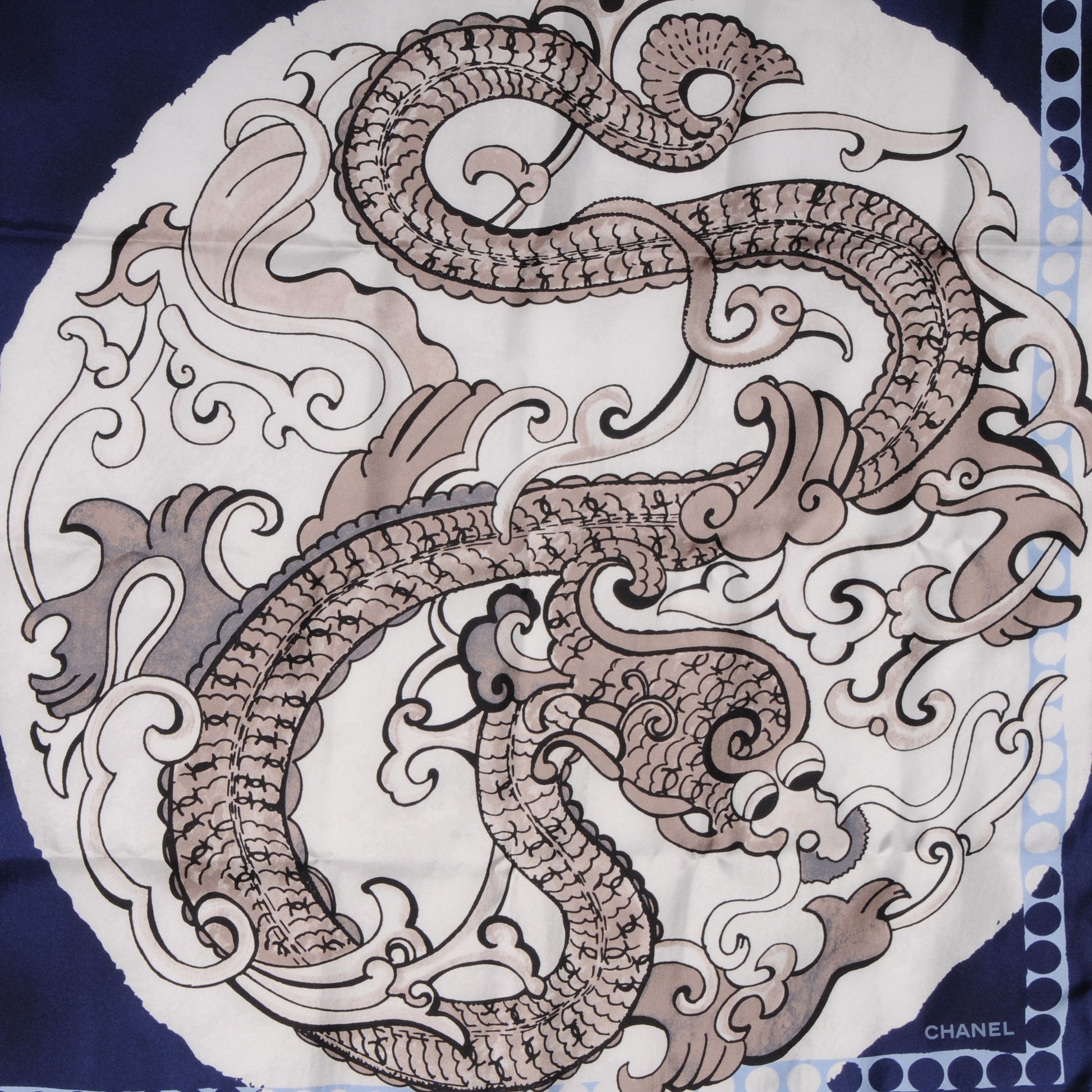 Chanel Silk Dragon CC Scarf Navy 1 of 5