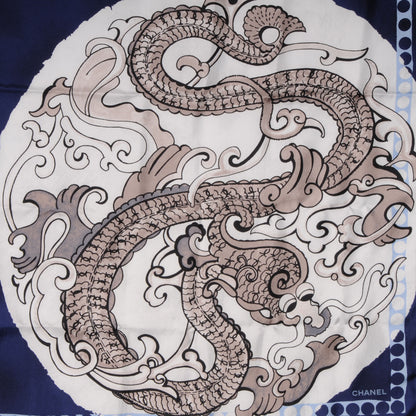 Chanel Silk Dragon CC Scarf Navy 1 of 5