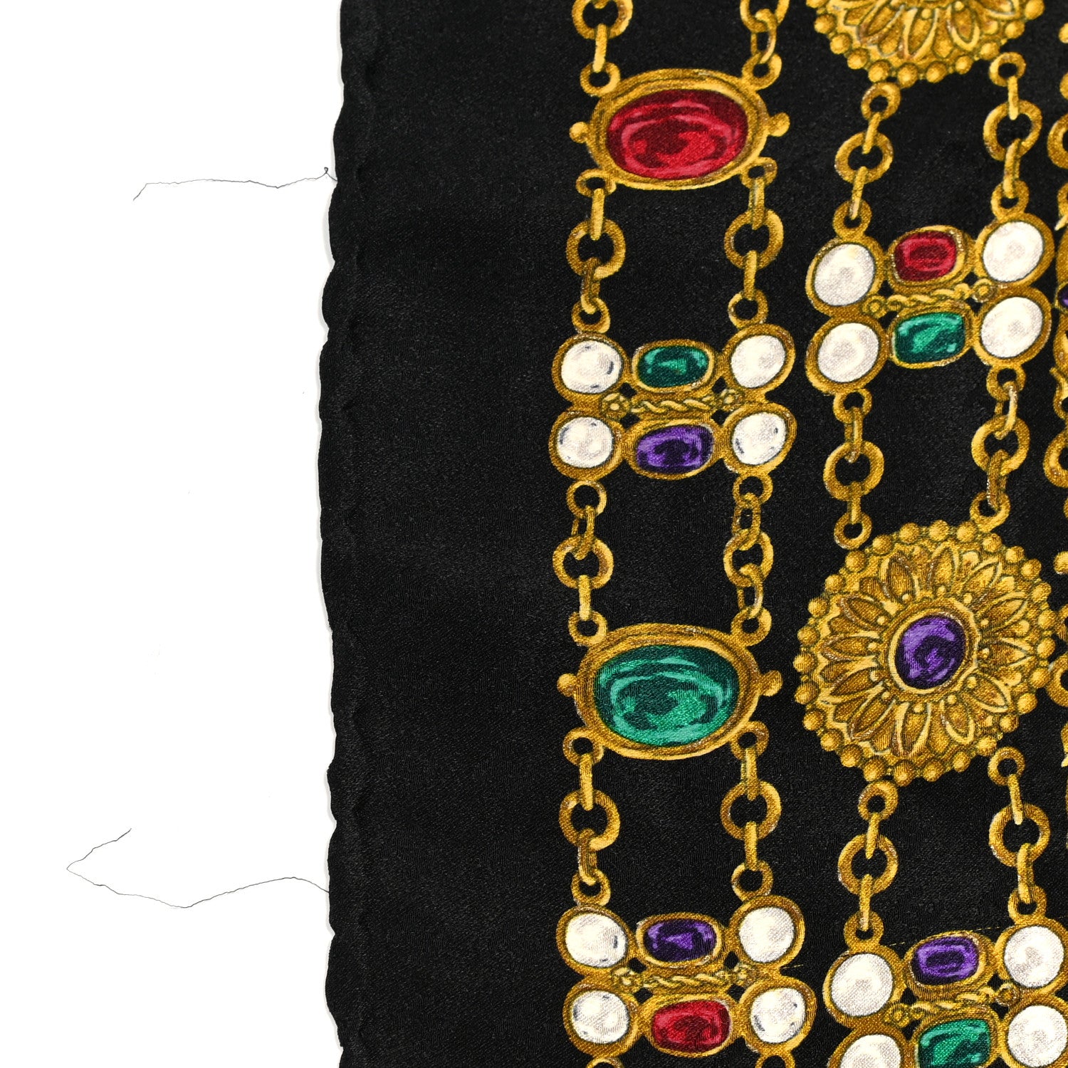 Chanel Silk Pearl Jewel Chain Print Scarf Black 5 of 5