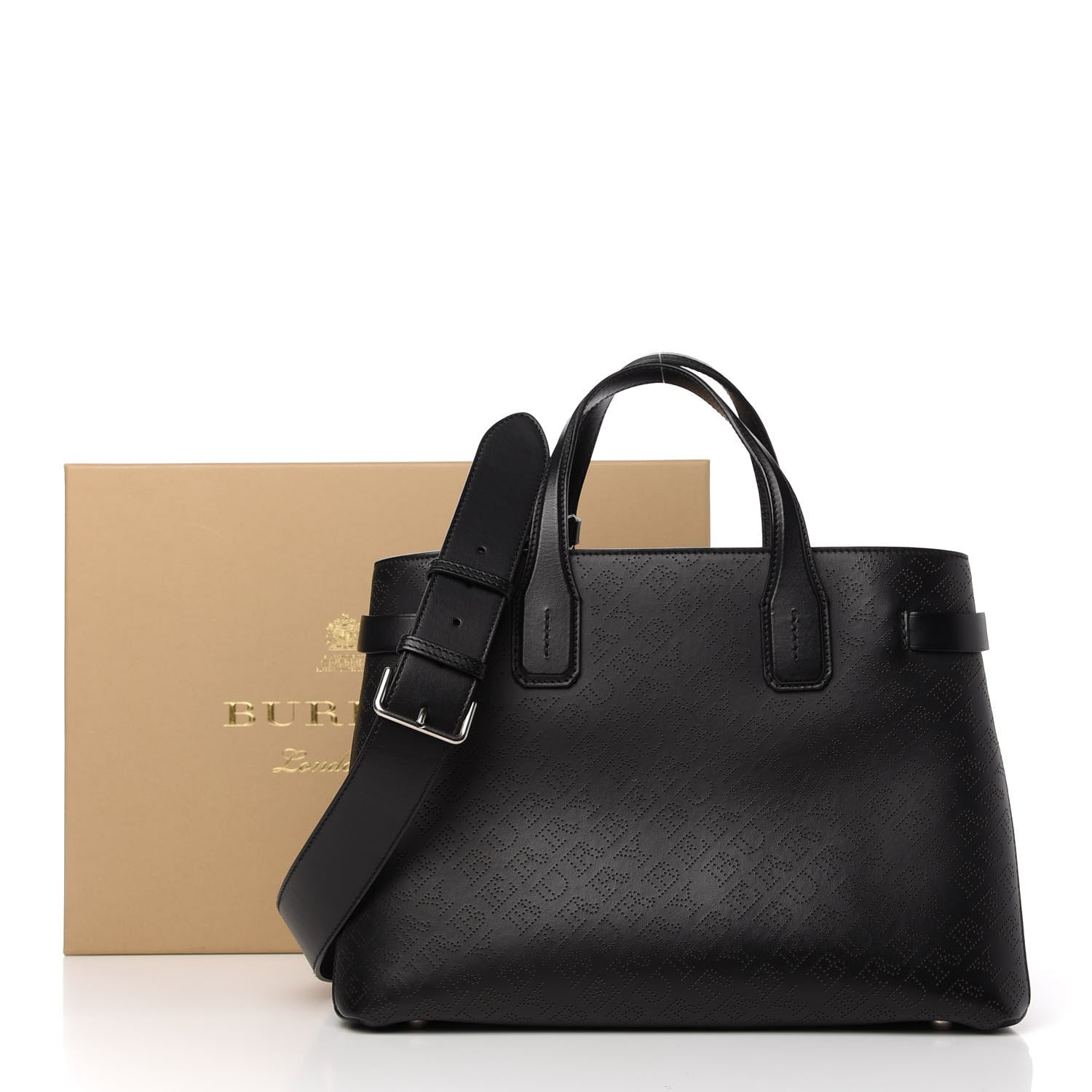 Burberry Calfskin Perforated Medium Banner Tote Black 12 of 13