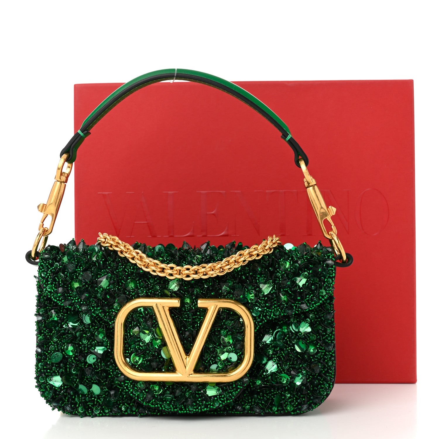 Valentino Garavani Sequin Crystal Vlogo Embroidered Small Loco Shoulder Bag Green 10 of 10