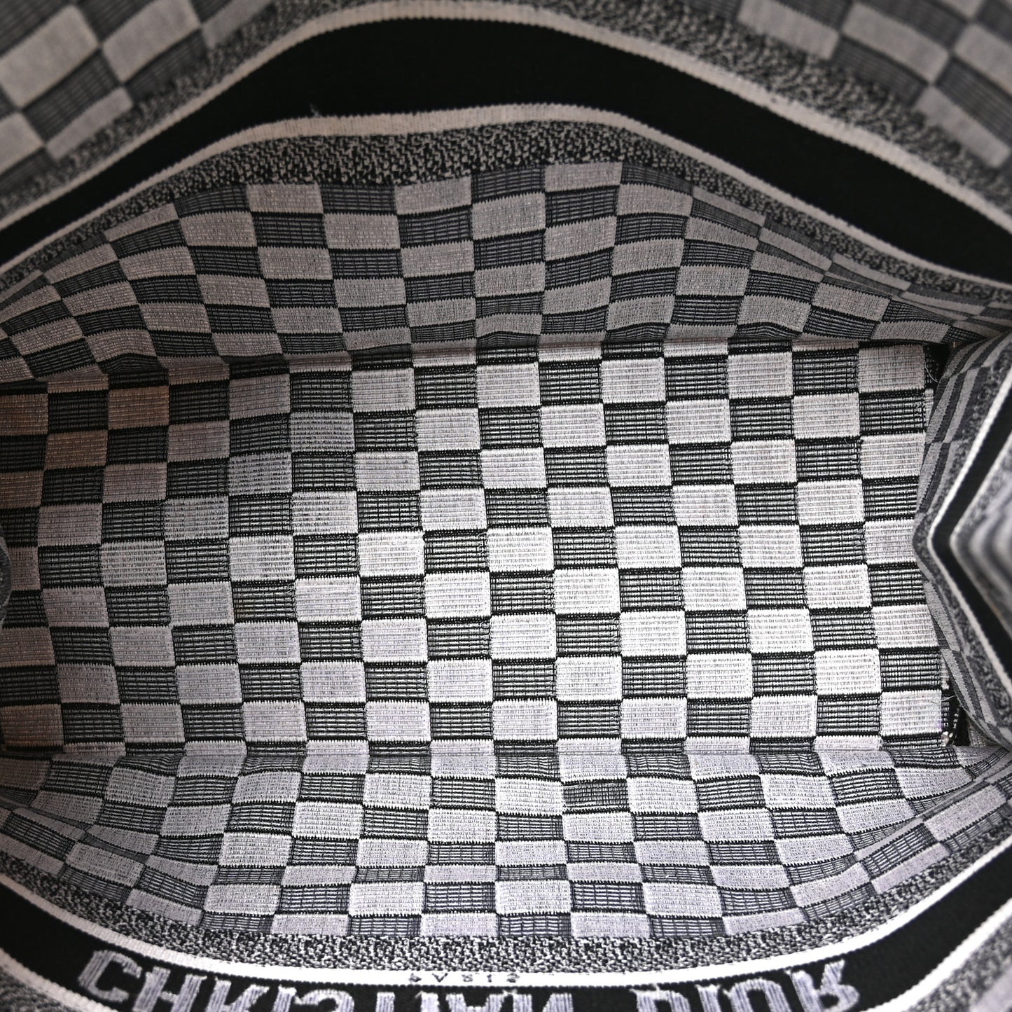 Canvas Embroidered Checkered Book Tote Black White