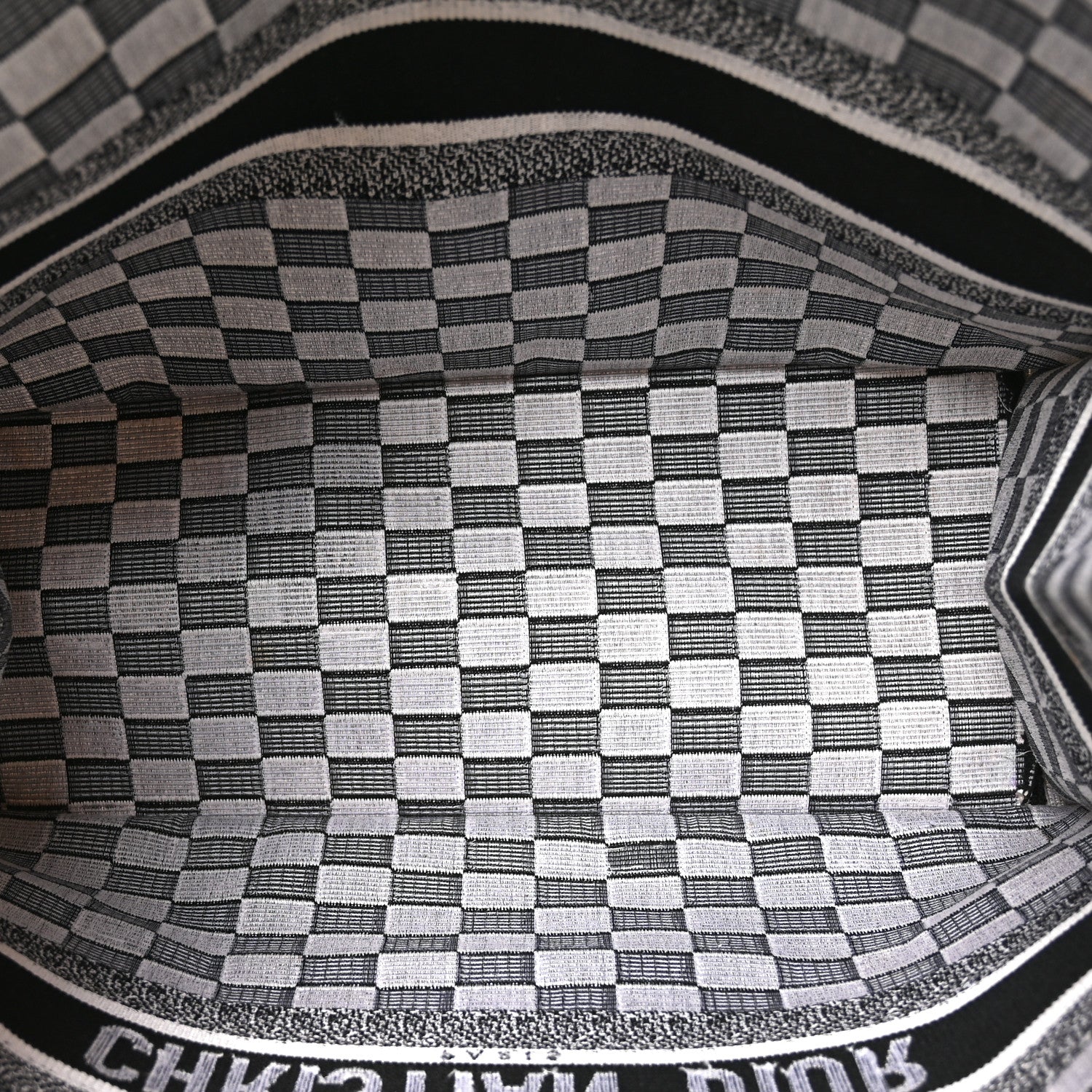 Christian Dior Canvas Embroidered Checkered Book Tote Black White 5 of 11