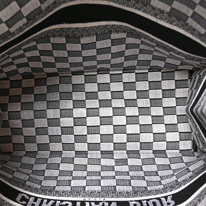Christian Dior Canvas Embroidered Checkered Book Tote Black White 5 of 11