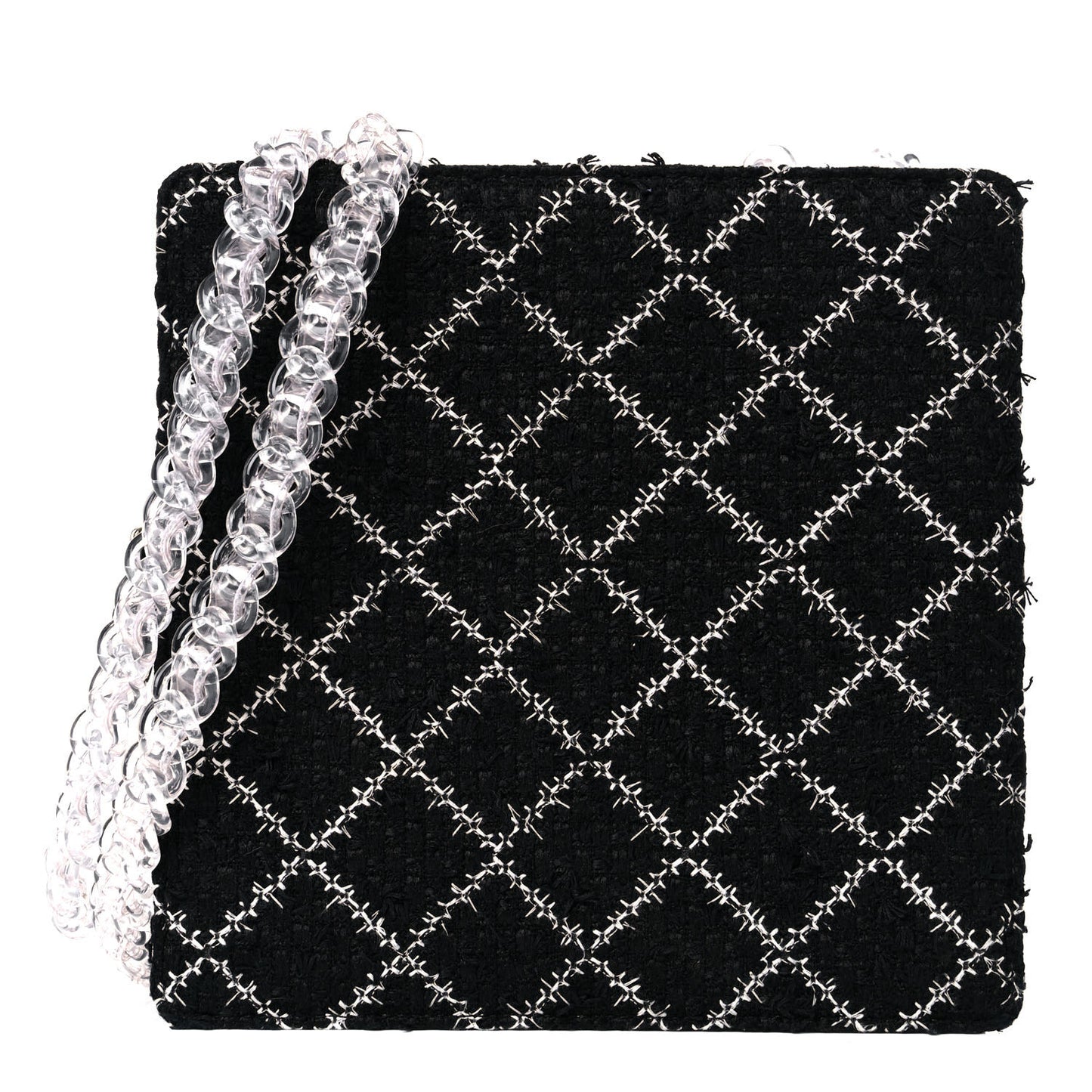 Tweed Resin Small Zipped Shopping Bag Black White