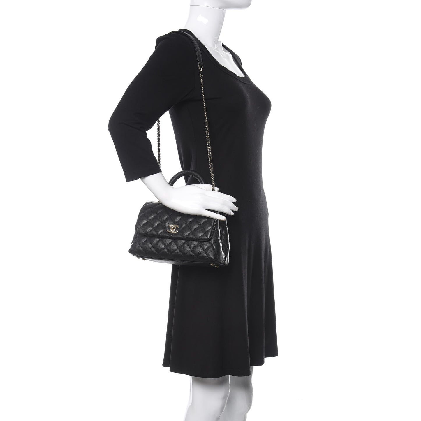 Caviar Quilted Mini Coco Handle Flap Black