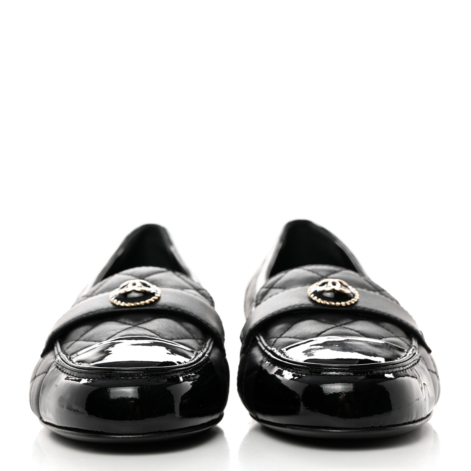 Chanel Lambskin Quilted Patent Calfskin Cap Toe CC Loafers 40 Black 2 of 9
