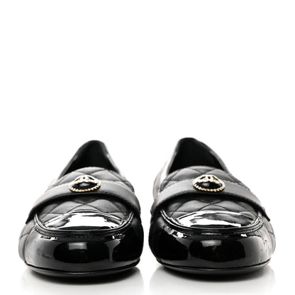 Chanel Lambskin Quilted Patent Calfskin Cap Toe CC Loafers 40 Black 2 of 9