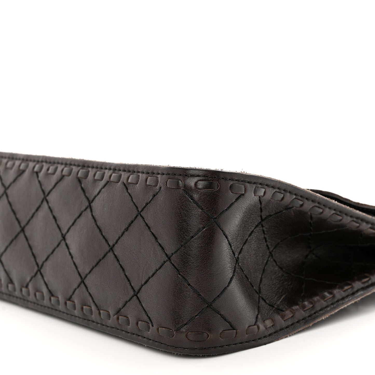 Calfskin Stitched Large Vintage Flap Dark Brown