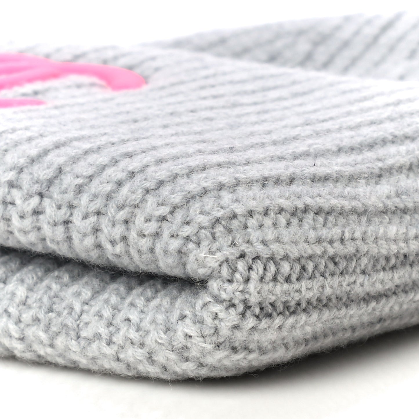 Wool Cashmere CC Beanie Hat Light Grey Fuchsia