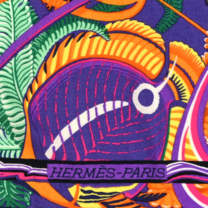 Hermes Cashmere Silk De La Mer Au Ciel Shawl 140 Violet Orange Vert 2 of 5