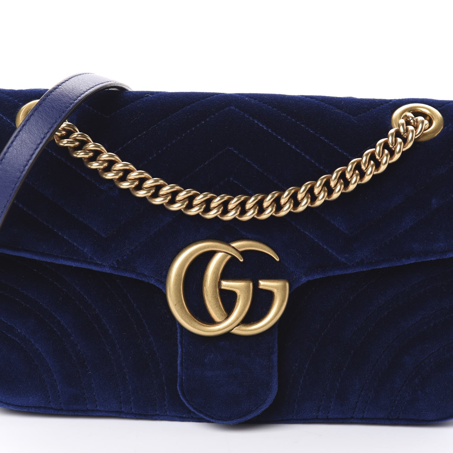 Gucci Velvet Matelasse Small GG Marmont Shoulder Bag Cobalt Blue 7 of 9