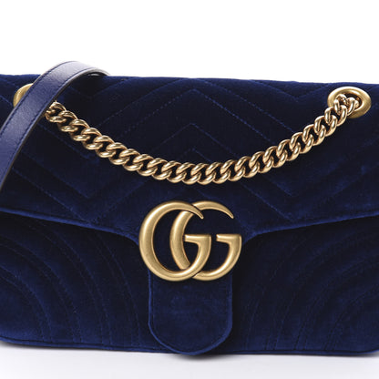 Gucci Velvet Matelasse Small GG Marmont Shoulder Bag Cobalt Blue 7 of 9