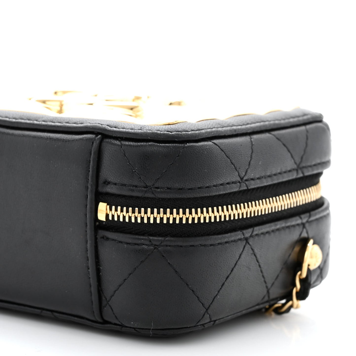 Lambskin Quilted Golden Plate Clutch With Chain Black