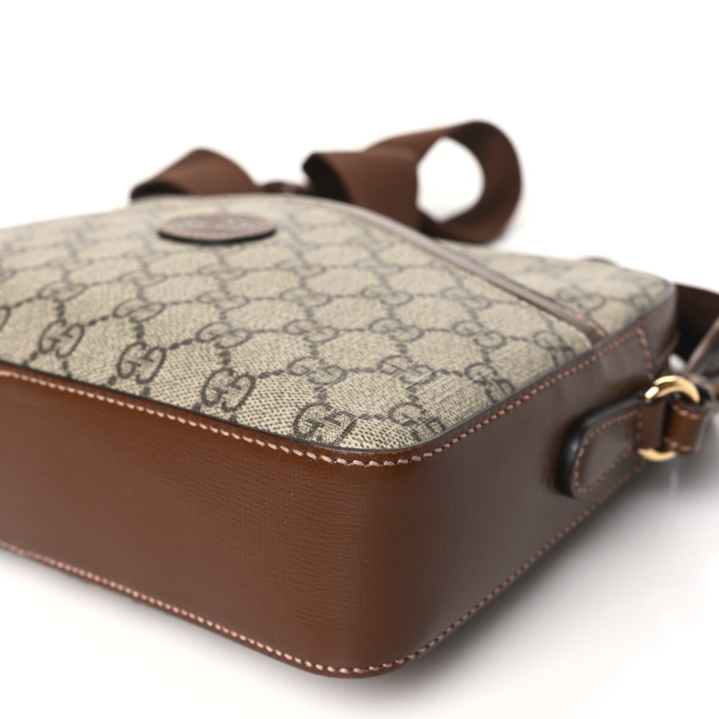 GG Supreme Monogram Azalea Calfskin Retro Interlocking G Messenger Shoulder Bag Beige Ebony Brown Sugar