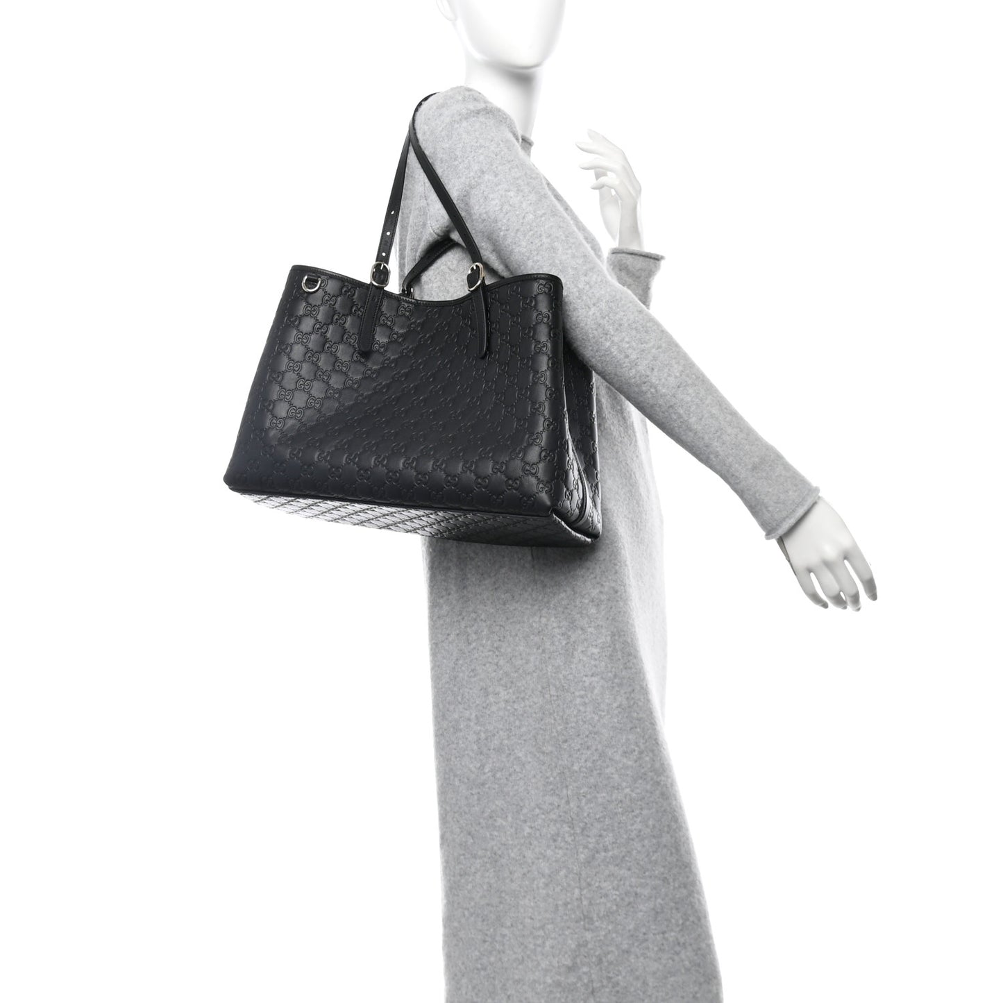 GG Calfskin Embossed Calfskin Large Tote Bag Black