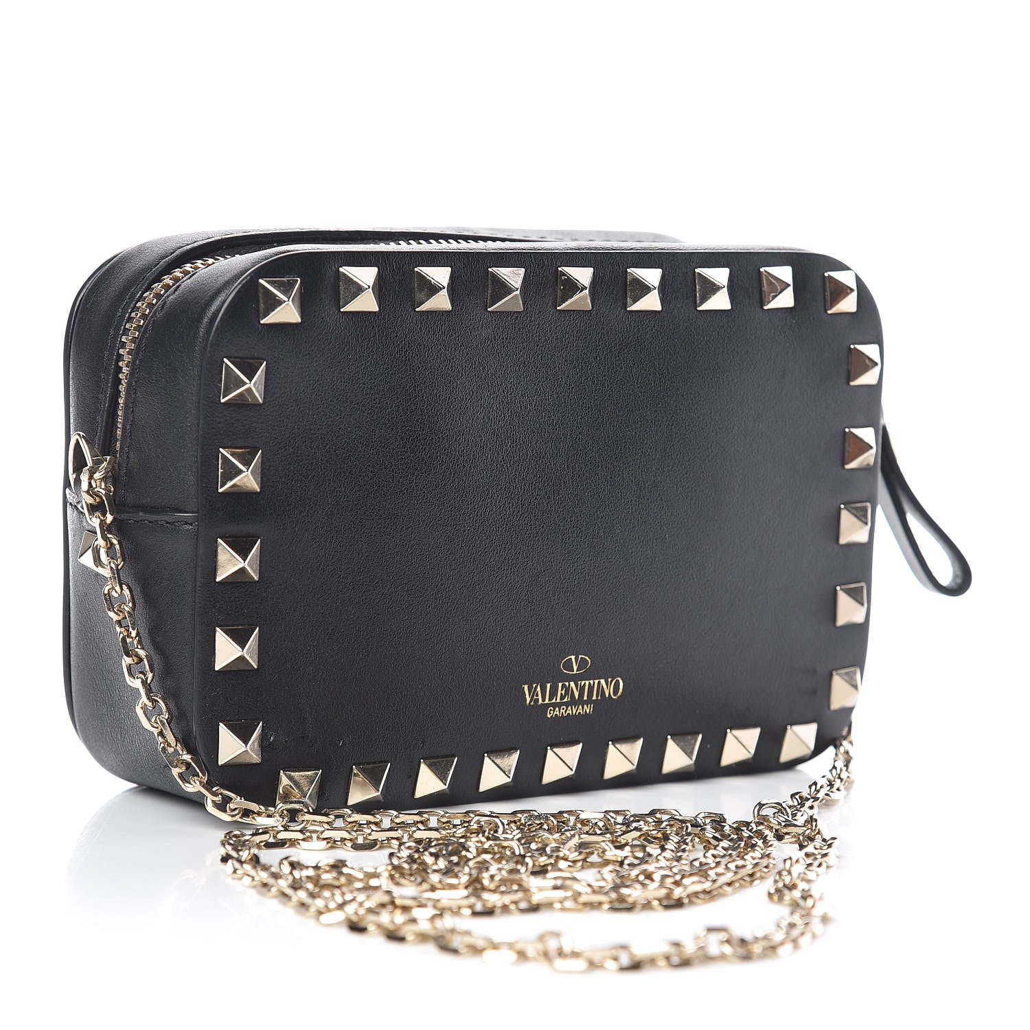 Valentino Garavani Calfskin Small Rockstud Chain Camera Crossbody Bag Black 3 of 9