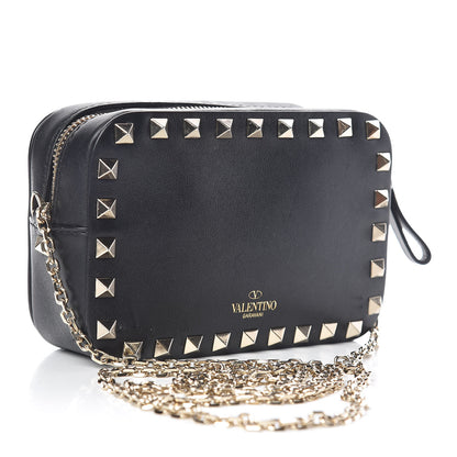 Valentino Garavani Calfskin Small Rockstud Chain Camera Crossbody Bag Black 3 of 9
