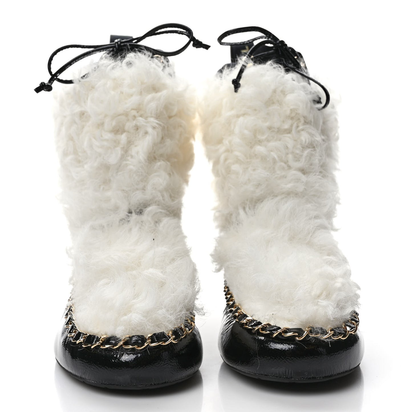 Patent Shearling Chain Boots 37.5 Black White