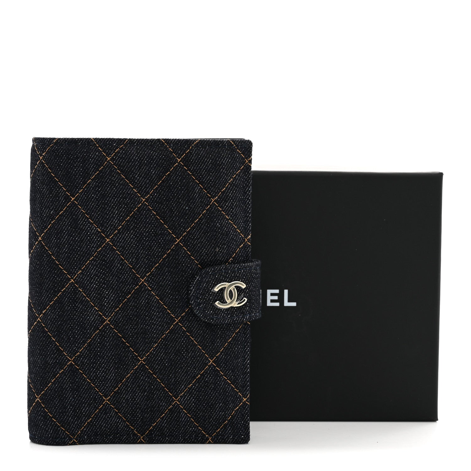 Chanel Denim Quilted Passport Holder Dark Blue Orange 8 of 8