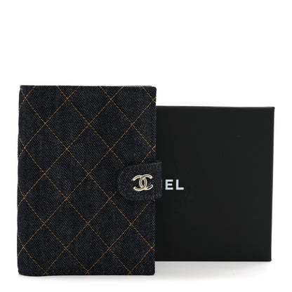 Chanel Denim Quilted Passport Holder Dark Blue Orange 8 of 8