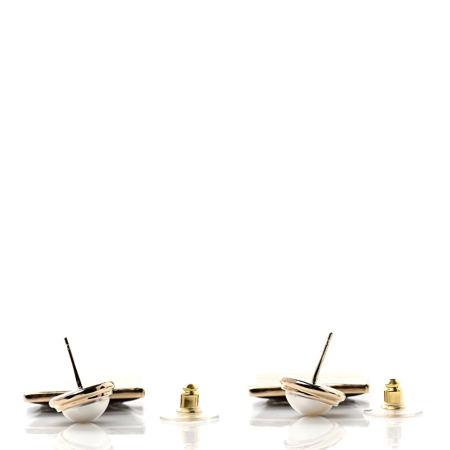 Metal Resin Pearl CC Drop Earrings Gold Black White