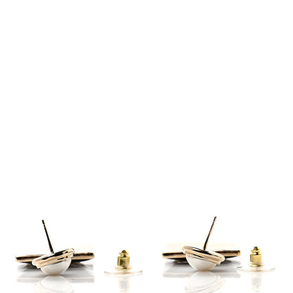 Chanel Metal Resin Pearl CC Drop Earrings Gold Black White 3 of 4
