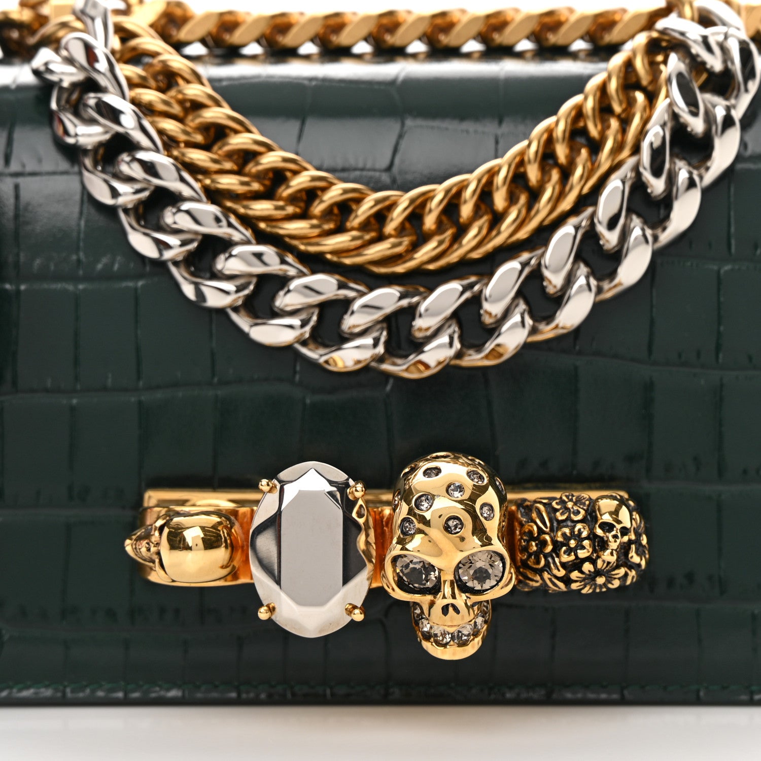 Alexander McQueen Shiny Crocodile Embossed Jeweled Satchel Emerald 8 of 13