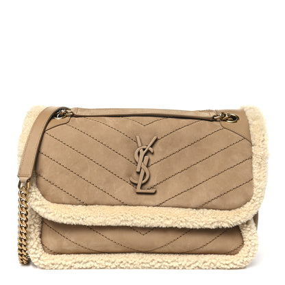 Saint Laurent Nubuck Shearling Monogram Medium Niki Chain Satchel Ivory Natural Tan 1 of 10