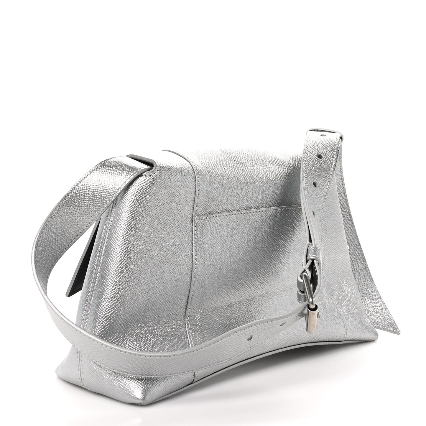 Metallic Soft Textured Calfskin Small Downtown Shoulder Bag Silver