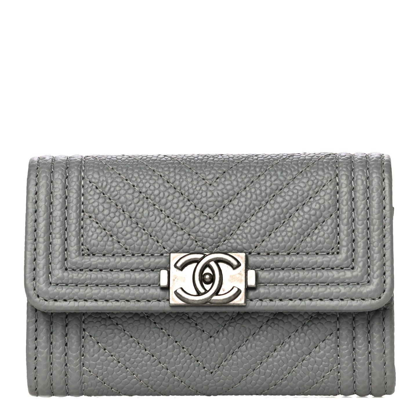 Caviar Chevron Quilted Boy Card Holder Grey