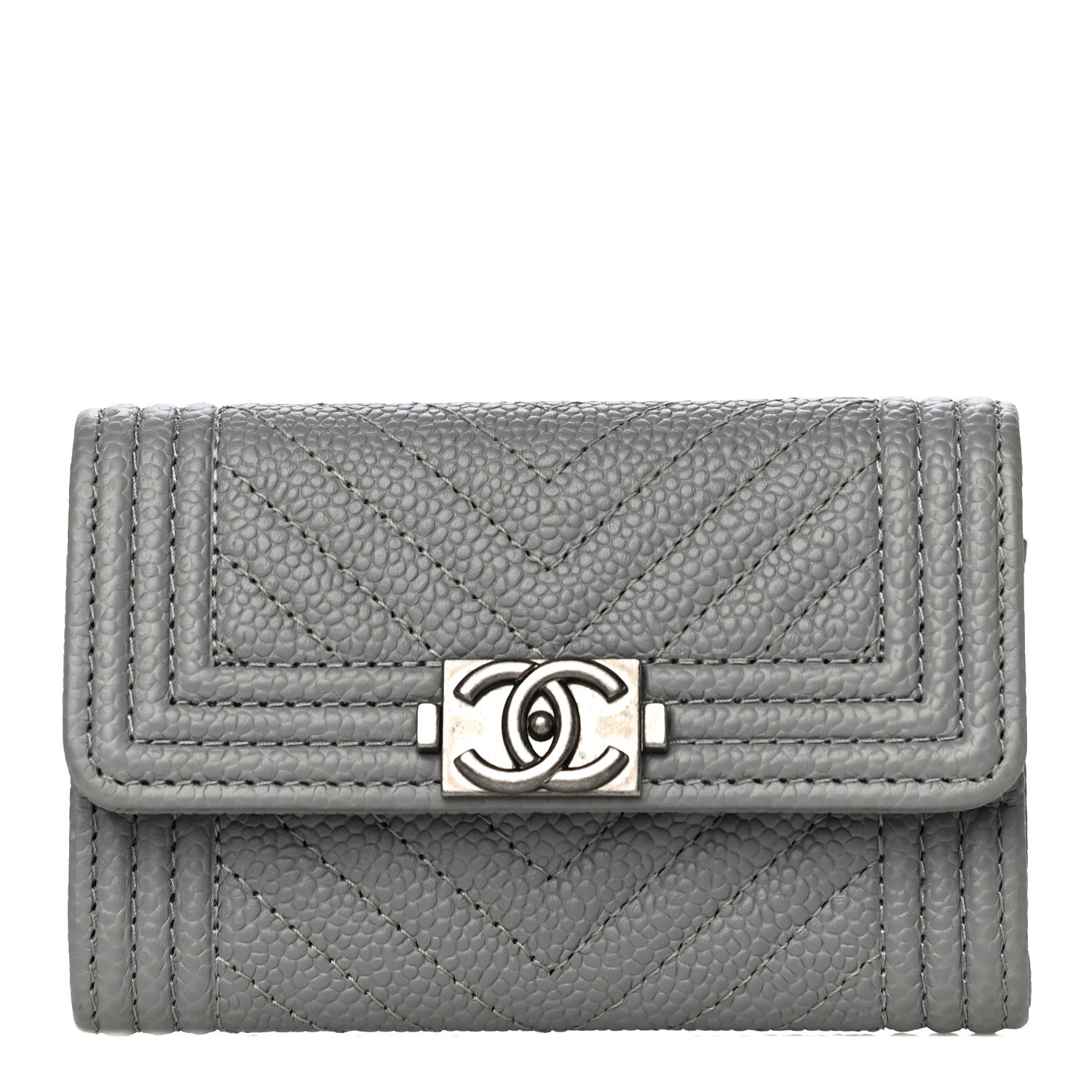 Chanel Caviar Chevron Quilted Boy Card Holder Grey 1 of 13