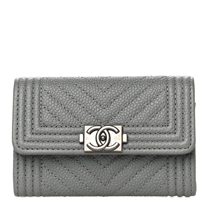 Chanel Caviar Chevron Quilted Boy Card Holder Grey 1 of 13