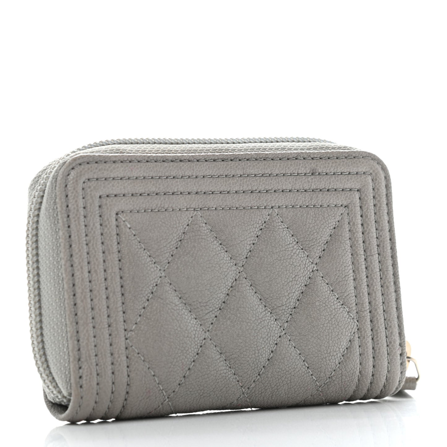 Caviar Quilted Boy Zip Around Coin Purse Wallet Grey