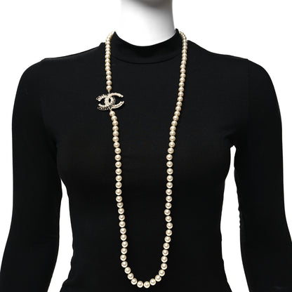 Chanel Pearl Crystal Lambskin CC Long Necklace Gold Black 2 of 4