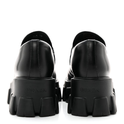 Prada Spazzolato Rois Metal Triangle Logo Monolith 55mm Loafers 39 Black 5 of 13