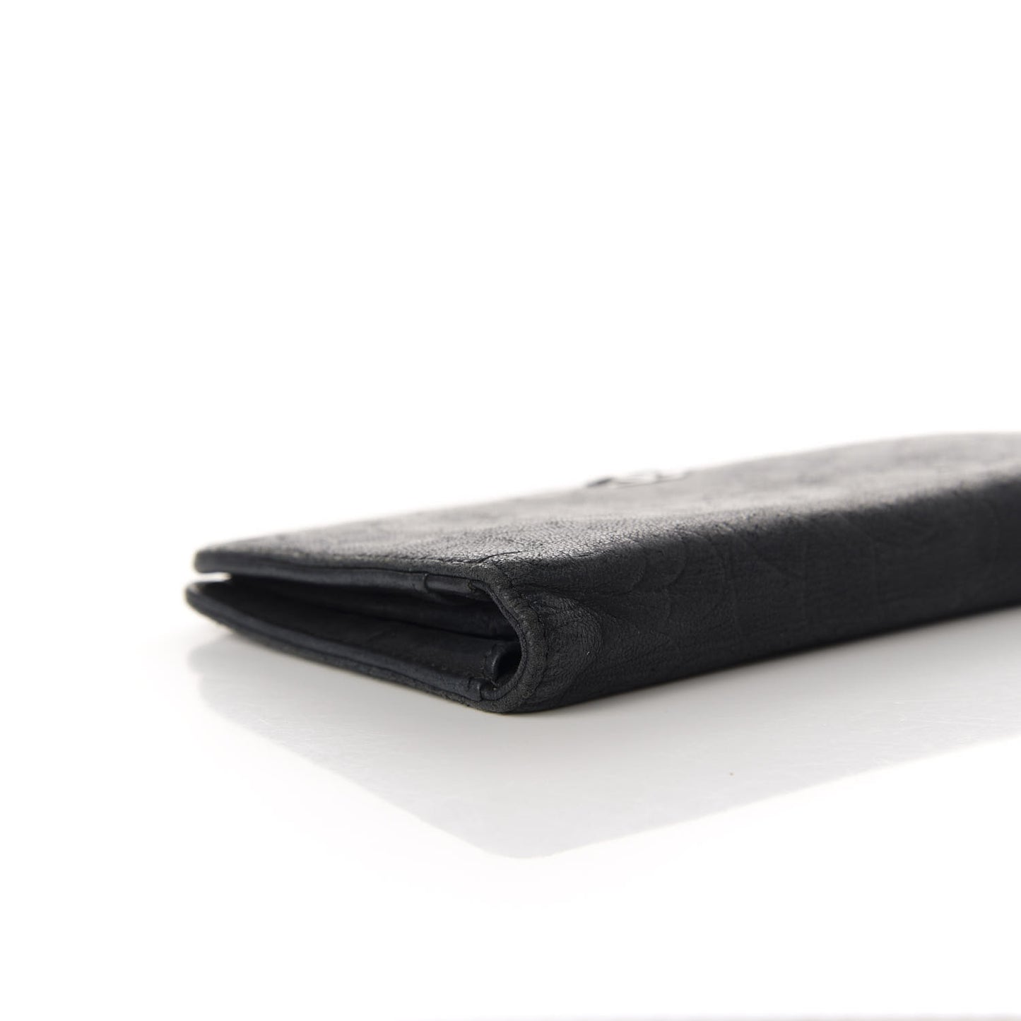 Lambskin Camellia Embossed Yen Wallet Black