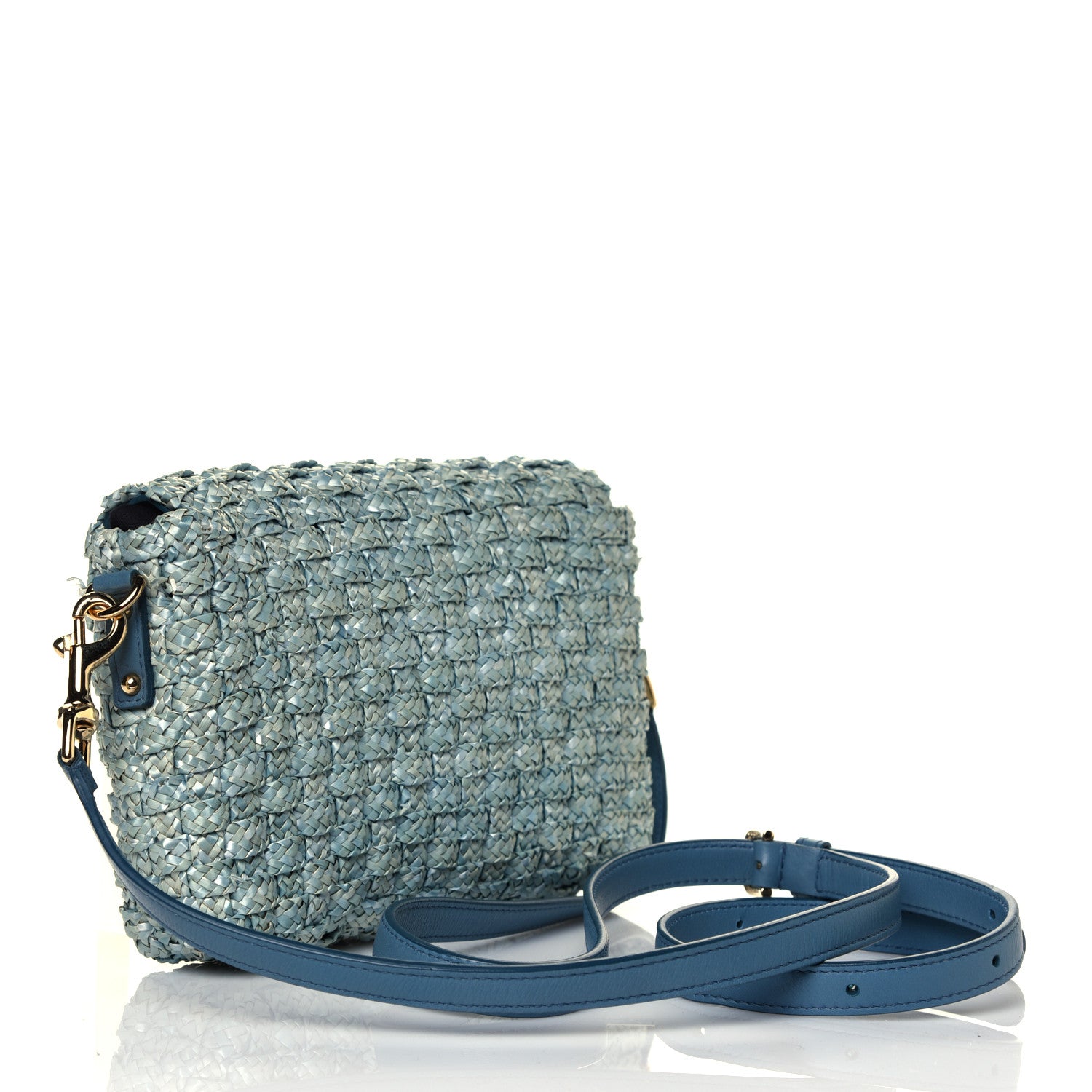 Dolce & Gabbana Woven Raffia Padlock Shoulder Bag Acqua 2 of 4