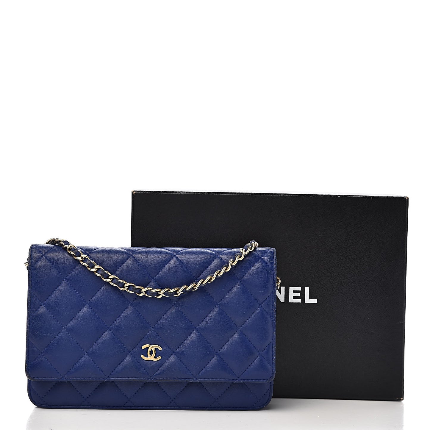 Lambskin Quilted Wallet On Chain WOC Dark Blue