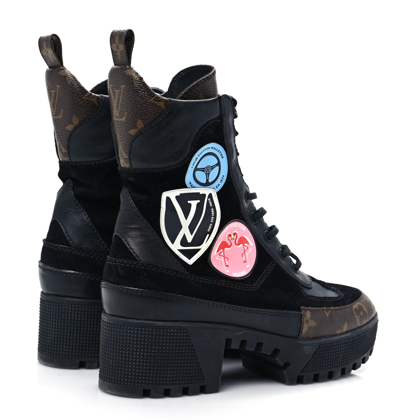 Suede Calfskin Monogram LV Black Heart Laureate Platform Desert Boots 36 Black