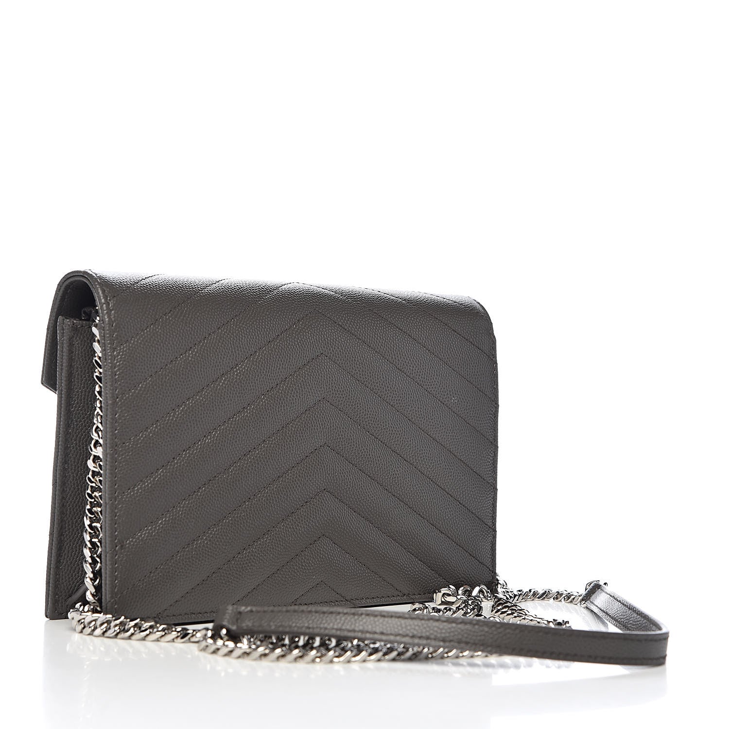Saint Laurent Grain De Poudre Matelasse Chevron Monogram Envelope Chain Wallet Coal 3 of 10
