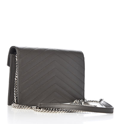 Saint Laurent Grain De Poudre Matelasse Chevron Monogram Envelope Chain Wallet Coal 3 of 10